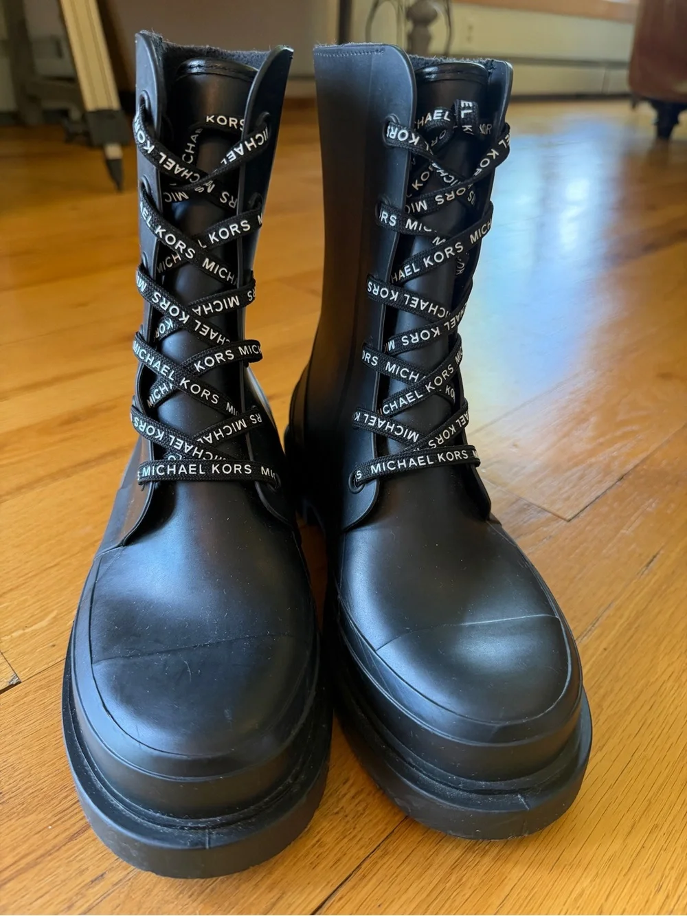 Michael Kors Black Lace-Up Rubber Combat Boots